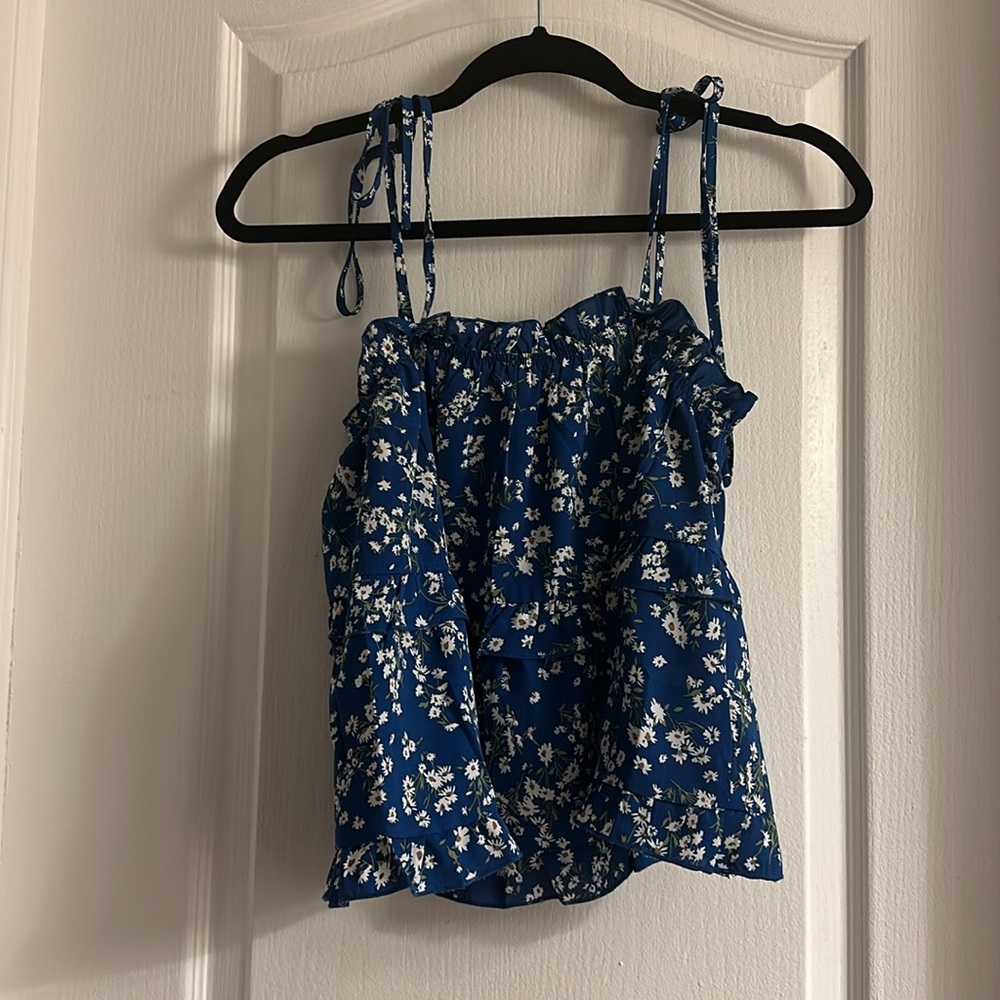 Blue daisy adjustable tie babydoll top - Picture 4 of 6